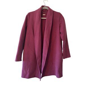Massimo Dutti Womens Burgundy Wool Blend Long Coat Open Front Size M Side Pocket